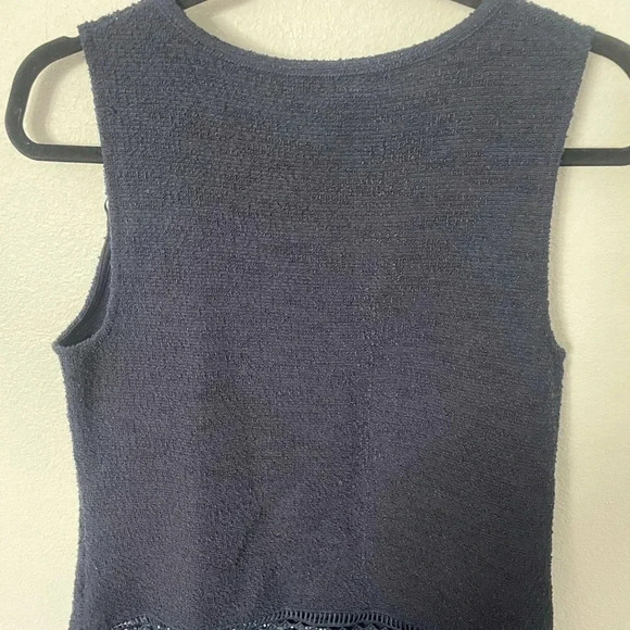 NWT Banana Republic navy classic knit tank top with lace & fringe Small - Picture 3 of 7